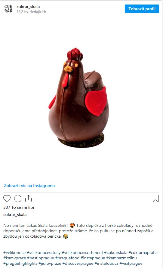 Čokoládová velikonoční slepička od Lukáše Skály