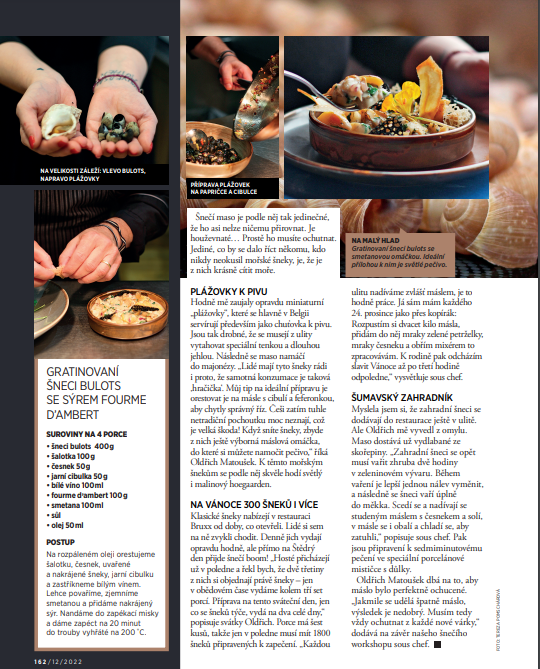 text a foto jídla v časopise Glanc z restaurace Bruxx